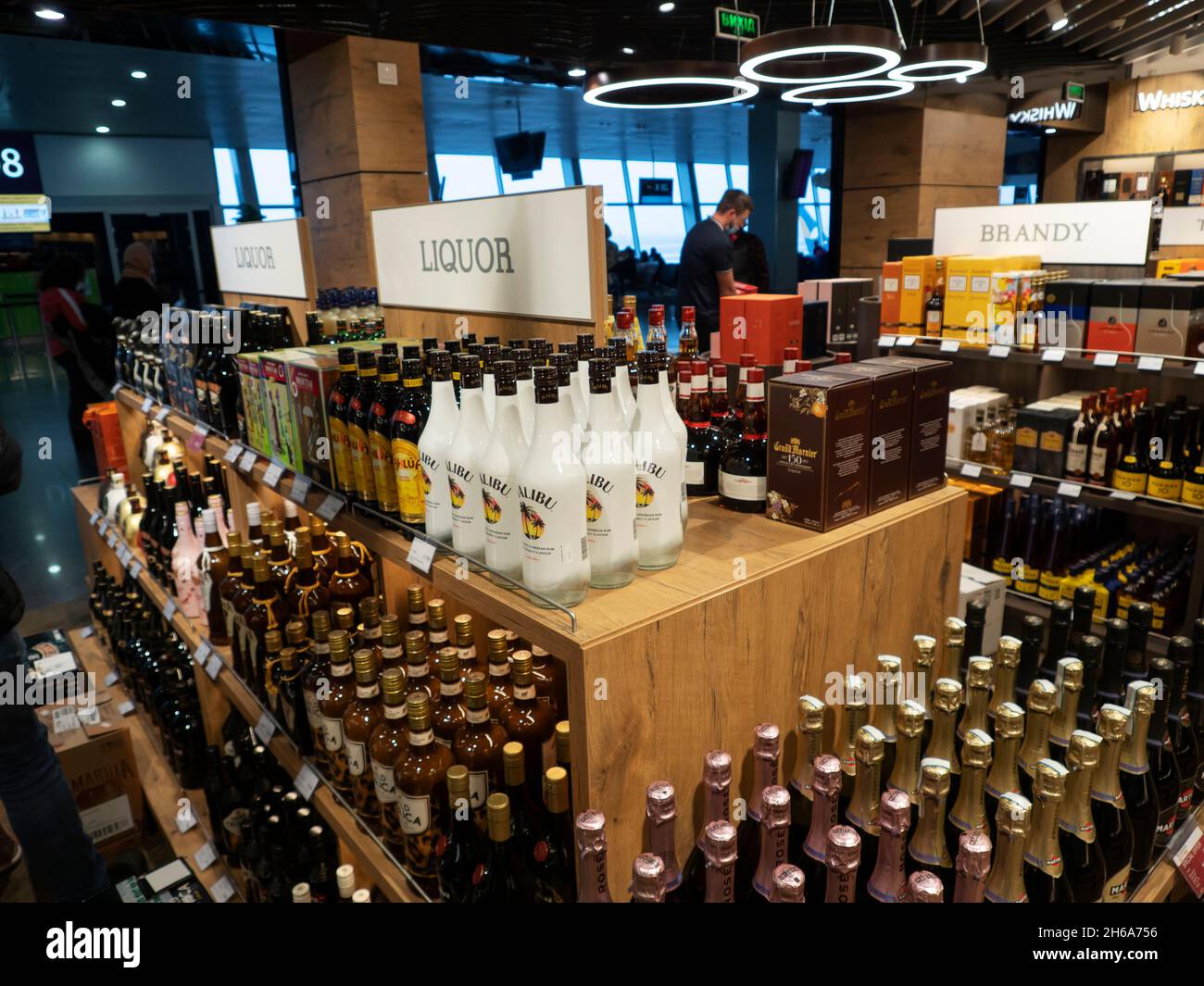 Alcohol department of Duty Free store in Boryspil International Airport