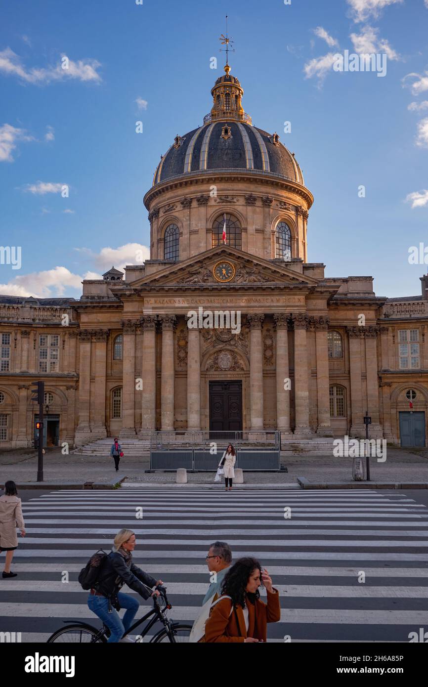 Institute de France in Paris at sunset. Architect Louis Le Vau, was made between 1662 and 1688 Stock Photo