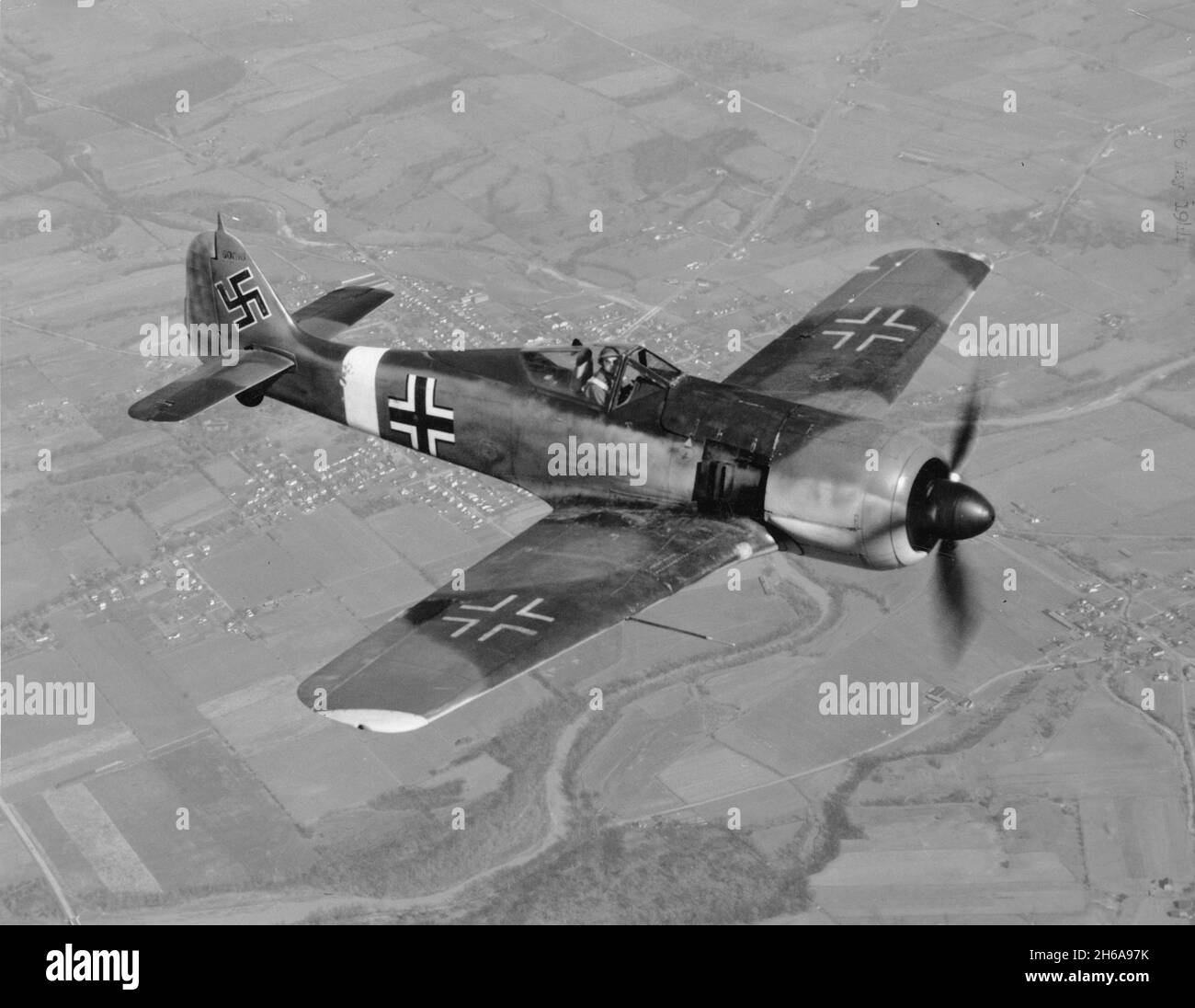 EUROPE - circa 1944 - A Focke-Wulf FW-190 A-4/U4 in flight over Europe - this is a reconnaissance version of the formidable fighter developed by the N Stock Photo