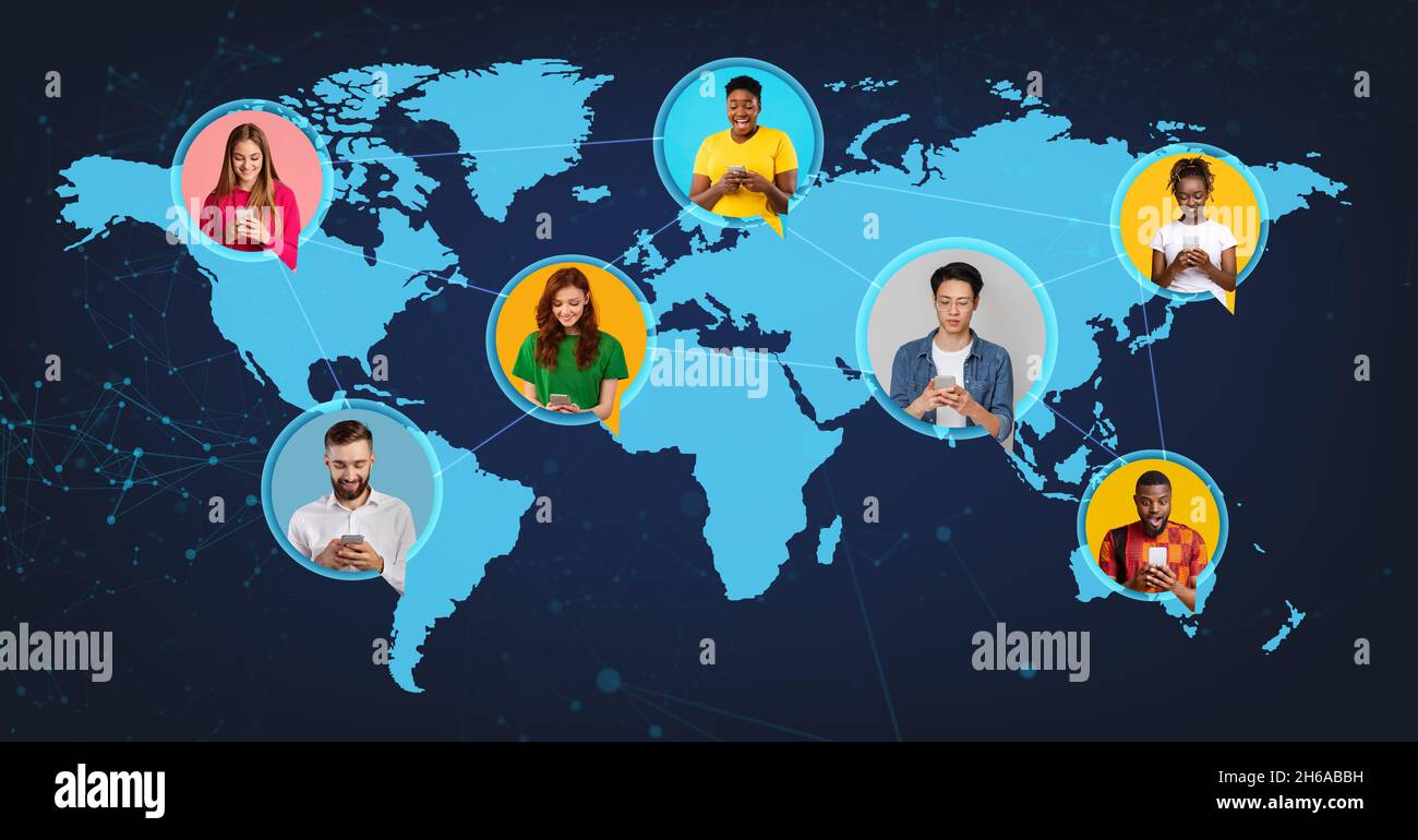 Global Digital Network. Diverse Multiethnic People With Smartphones ...