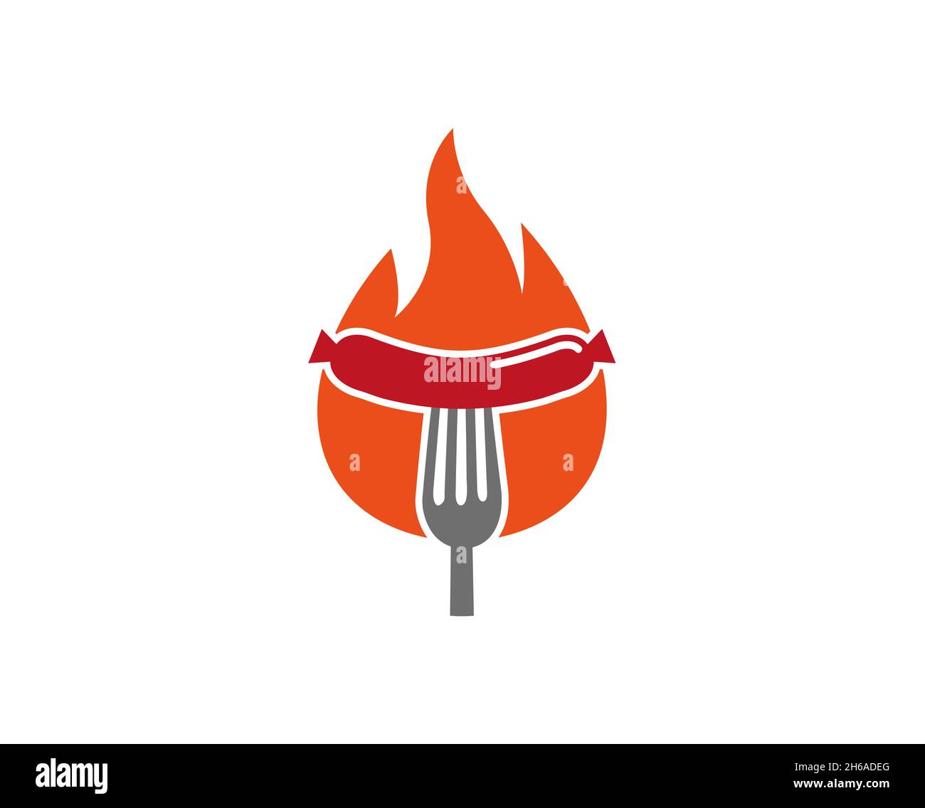 Creative Sausage Fork Fire Logo Design Symbol Vector Illustration Stock Vector