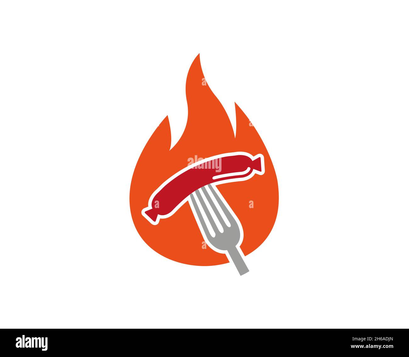 Creative Sausage Fork Fire Logo Design Symbol Vector Illustration Stock Vector