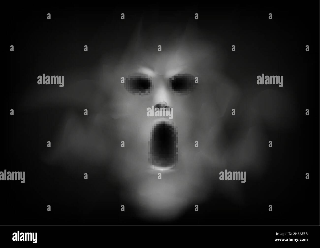 Scary face ghost on dark background. Vector. Stock Vector