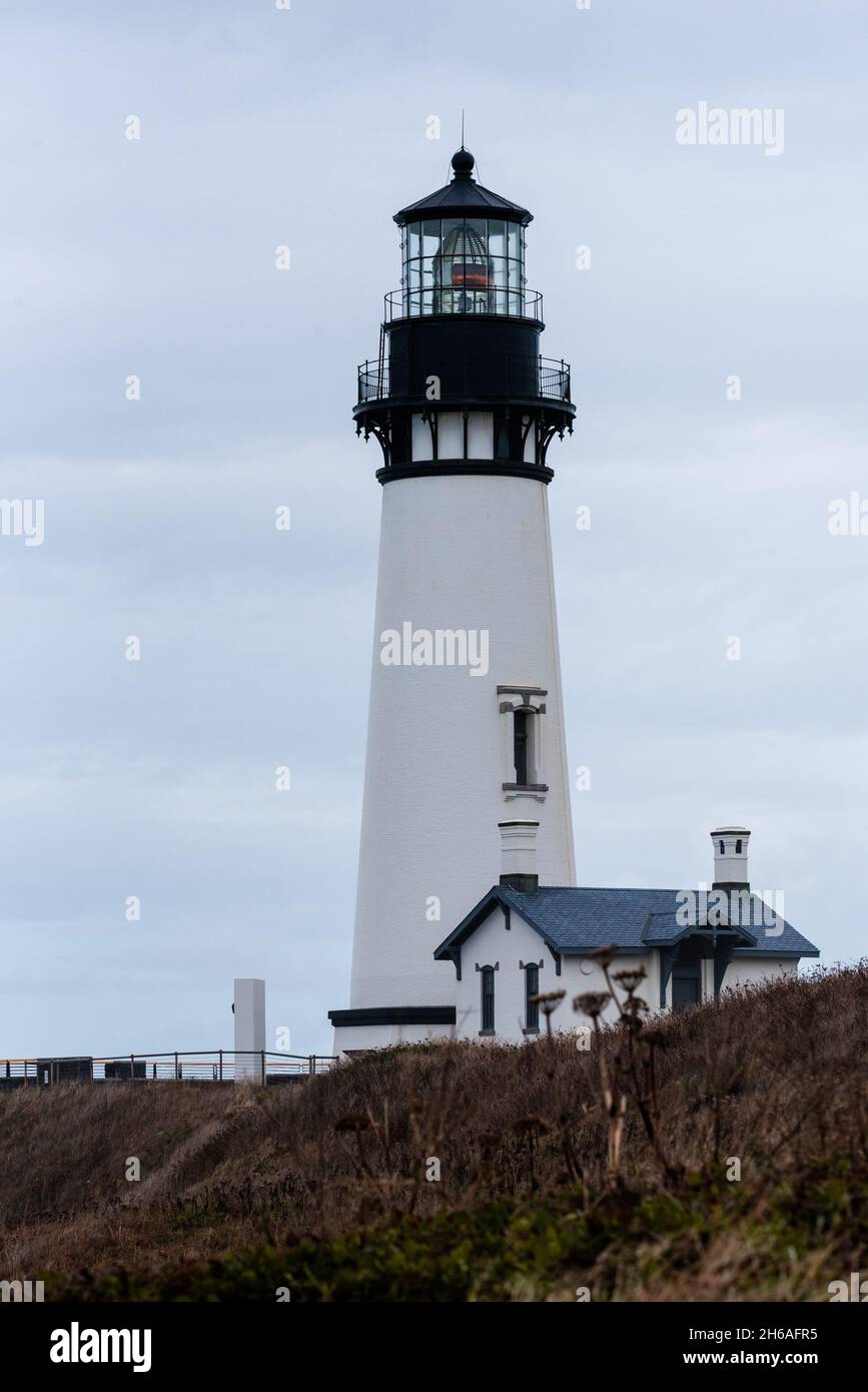 Lighthouse on Yaquina head on a gray day Stock Photo