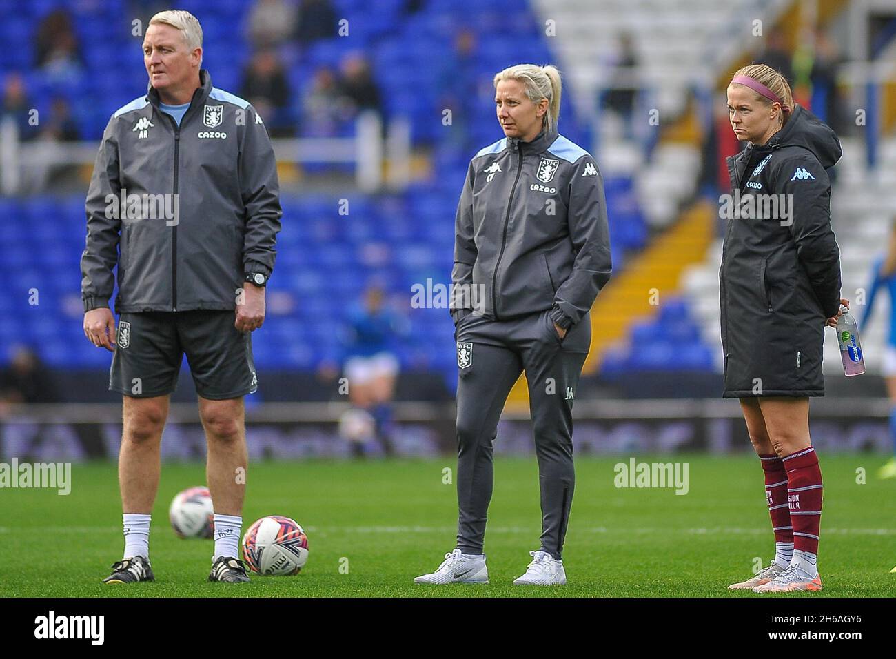 Carla Ward (Aston Villa Manager) watches on as her team warms up  During the Womens Super League game between Birmingham CIty & Aston Villa at St Andrews Stadium in Birmingham, England  Karl W Newton/Sports Press Photo Stock Photo