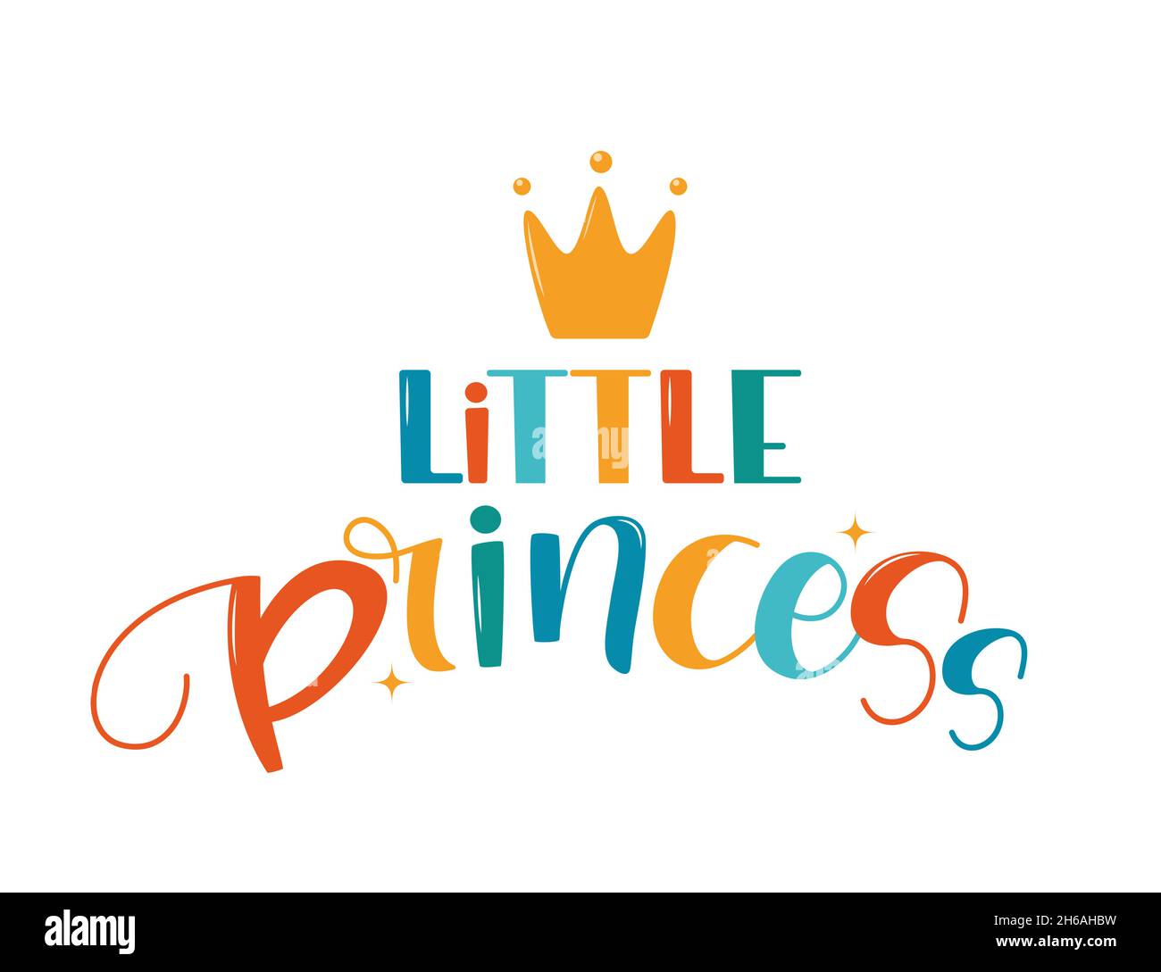 Hand drawn lettering little princess with crown foe print, clothe, card ...