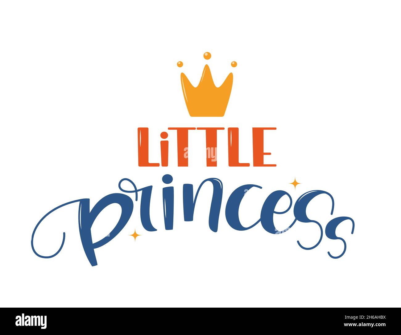 Hand drawn lettering little princess with crown foe print, clothe, card ...