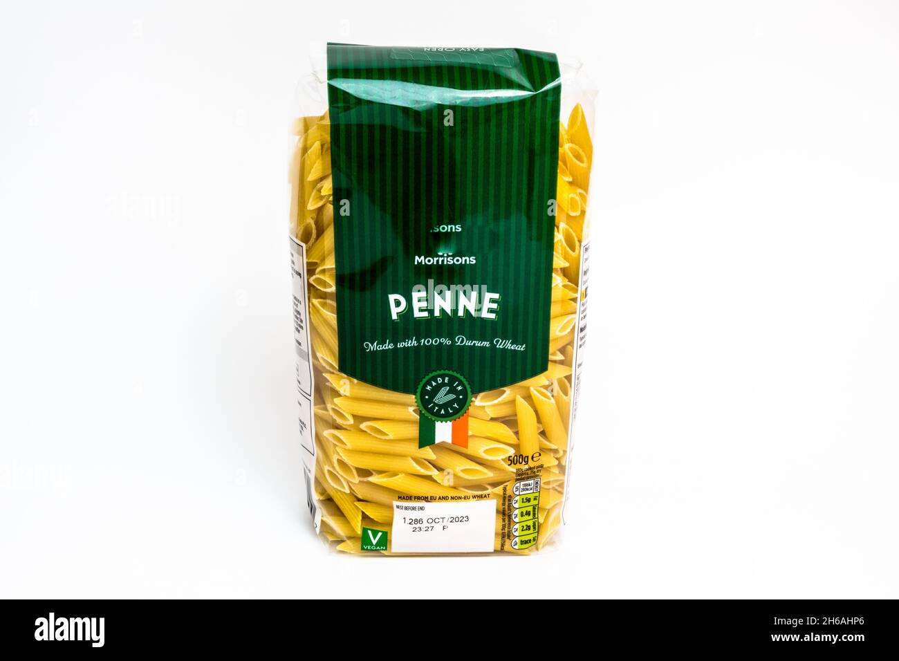 Penne Pasta in a plastic packet by Morrisons supermarket Stock Photo