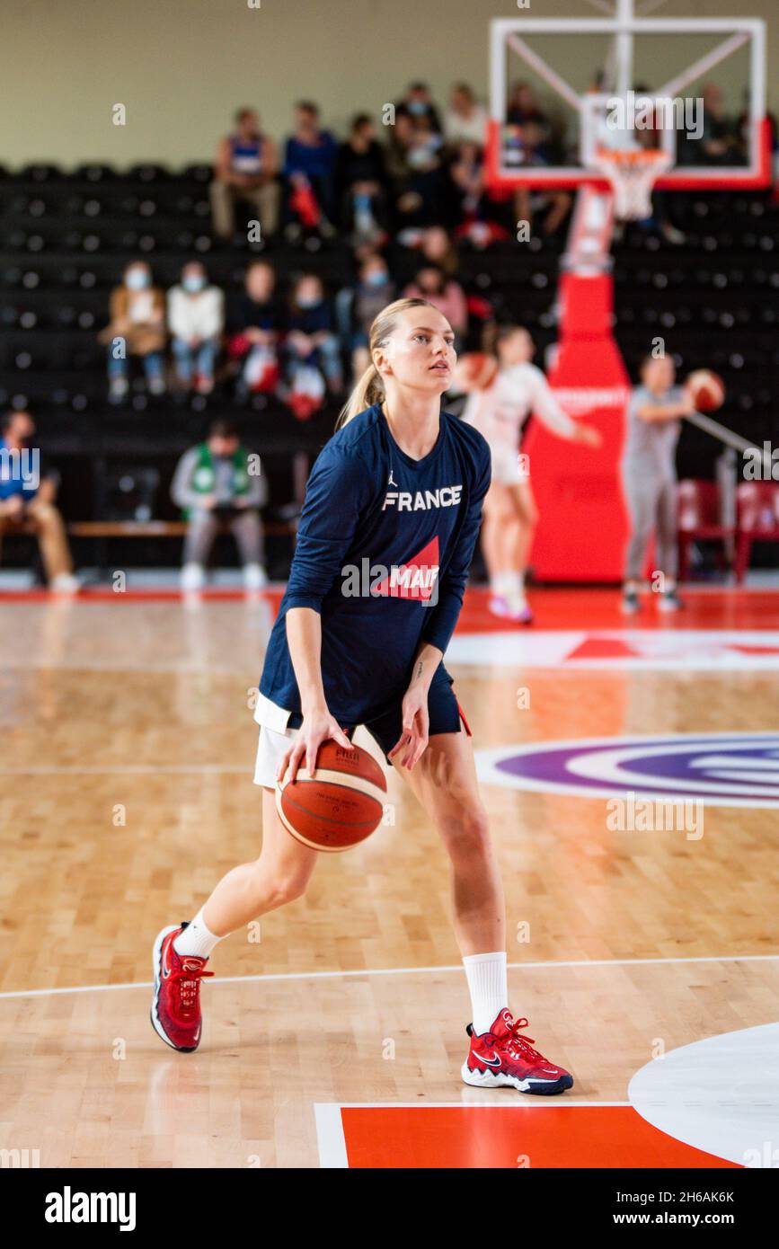 Villeneuve-d Ascq, France, November 14, 2021, Marine Johannes of France  warms up ahead of the FIBA Women's EuroBasket 2023, Qualifiers Group B  Basketball match between France and Lithuania on November 14, 2021