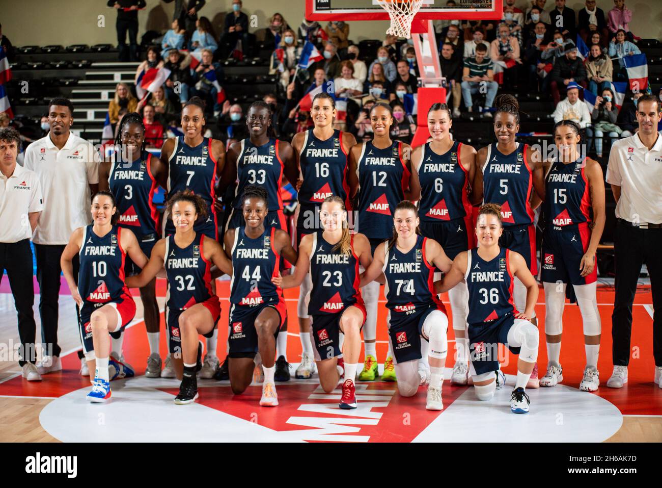 Villeneuve-d Ascq, France, November 14, 2021, The players of France ahead  of the FIBA Women's EuroBasket 2023, Qualifiers Group B Basketball match  between France and Lithuania on November 14, 2021 at Palacium