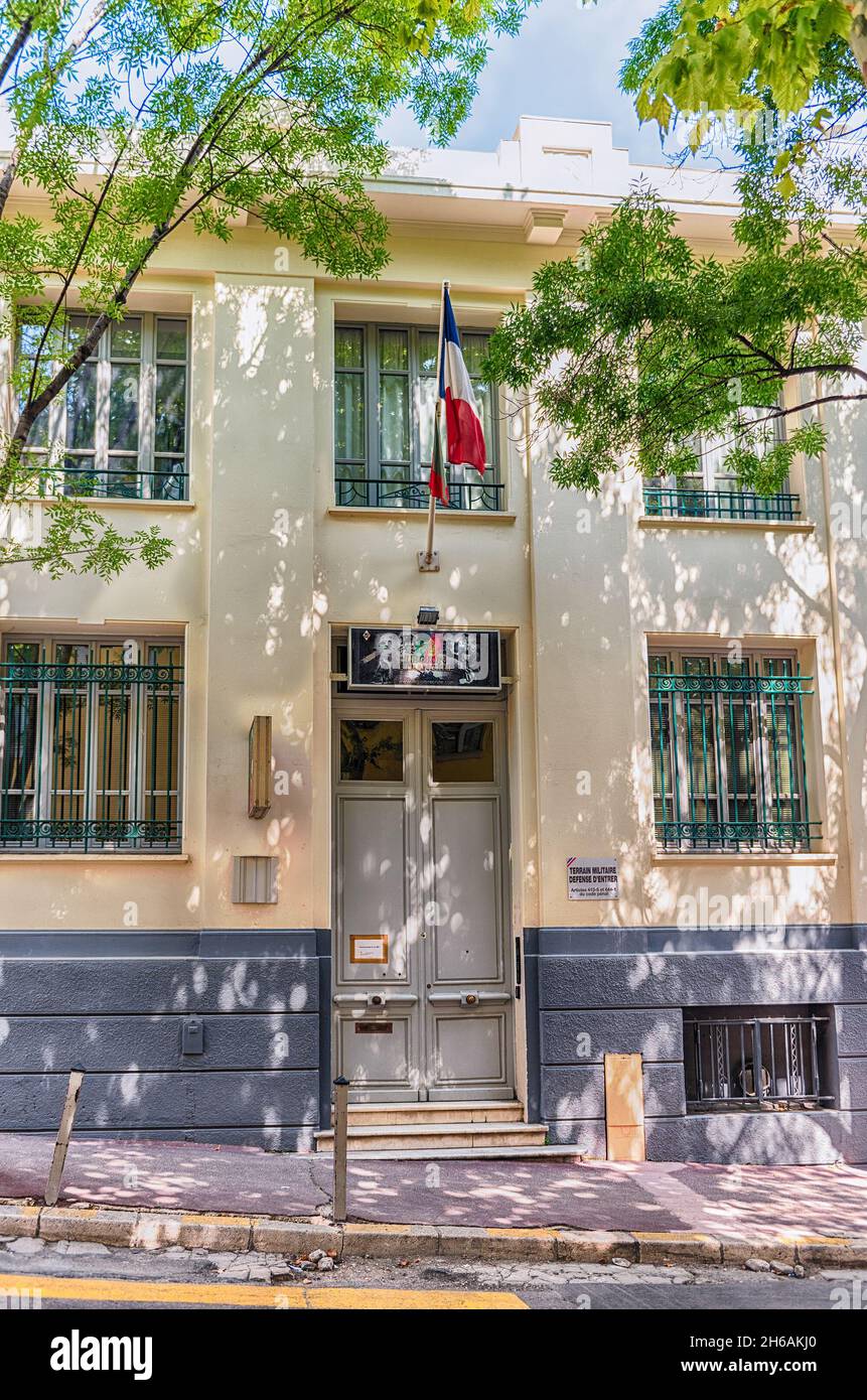 NICE, FRANCE - AUGUST 11: Office of French Foreign Legion (Legion Etrangere) in Nice, Cote d'Azur, France, on August 11, 2019. The legion is a militar Stock Photo