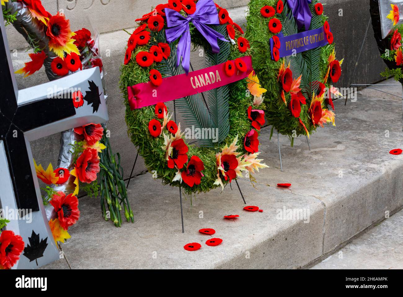 Remembrance Day wreaths Cambridge cenotaph. Cambridge Ontario Canada Stock Photo Alamy