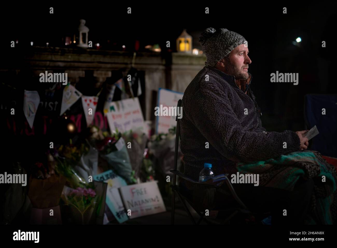 Richard Ratcliffe, hunger strike day 20 in support of his wife: Nazanin Zaghari-Ratcliffe outside the Foreign Office in London, UK. Stock Photo