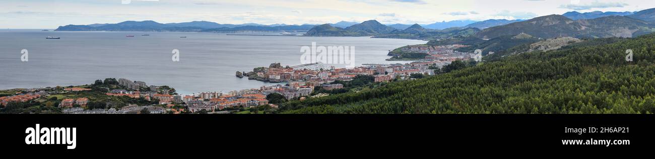 Panoramic view of Castro Urdiales with the port of Bilbao in the background Stock Photo