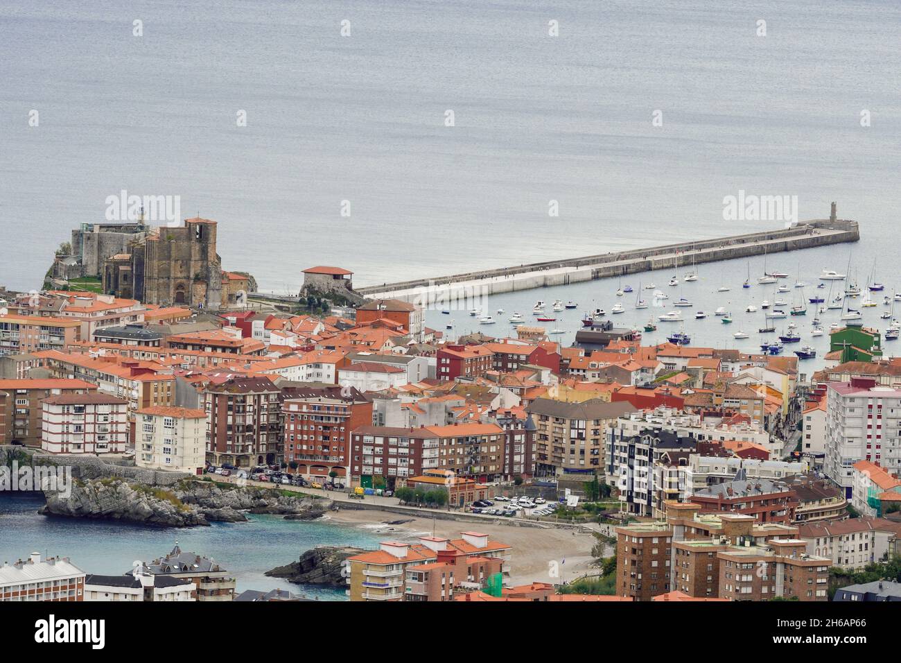 Panoramic view of Castro Urdiales from the castle of San Antón in Allendelagua Stock Photo