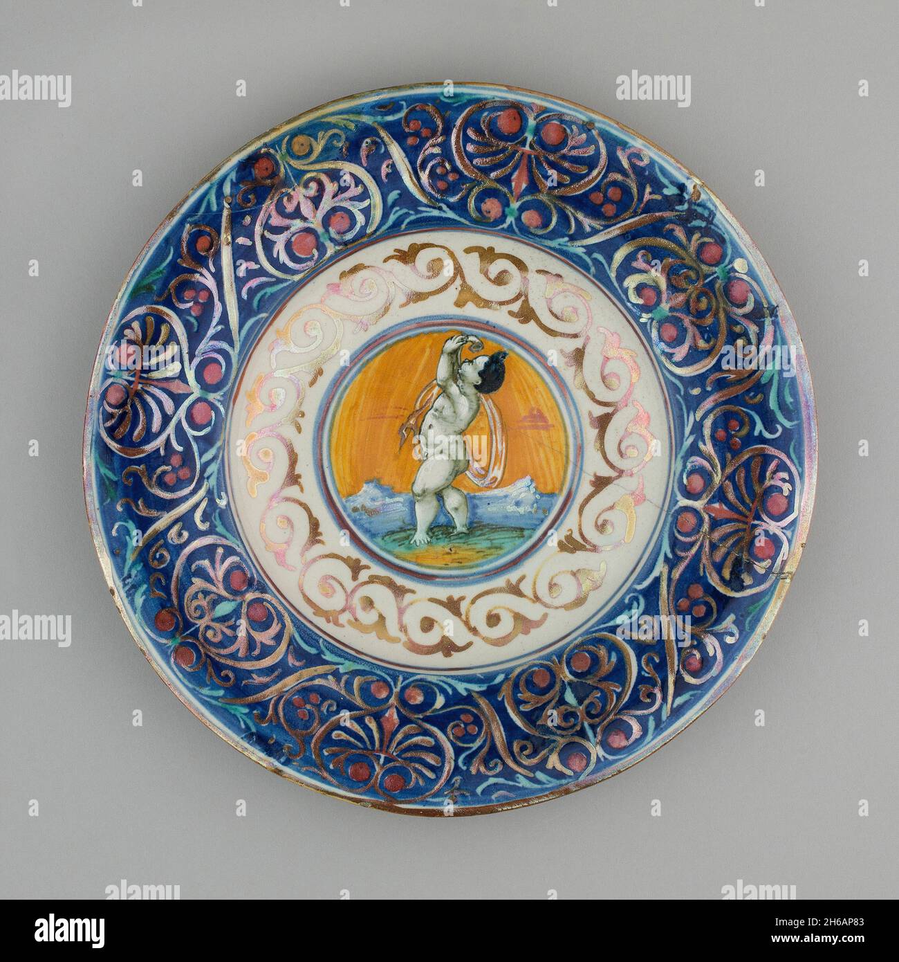 Plate with Cupid, Gubbio, 1530/40. Stock Photo