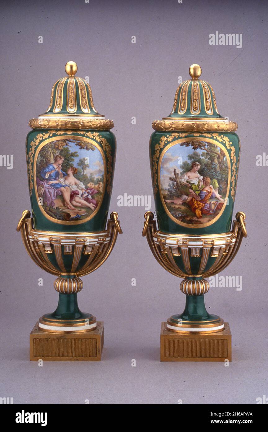 Pair of Vases (Vases &#xe0; Pied de Globe), S&#xe8;vres, 1769. Stock Photo