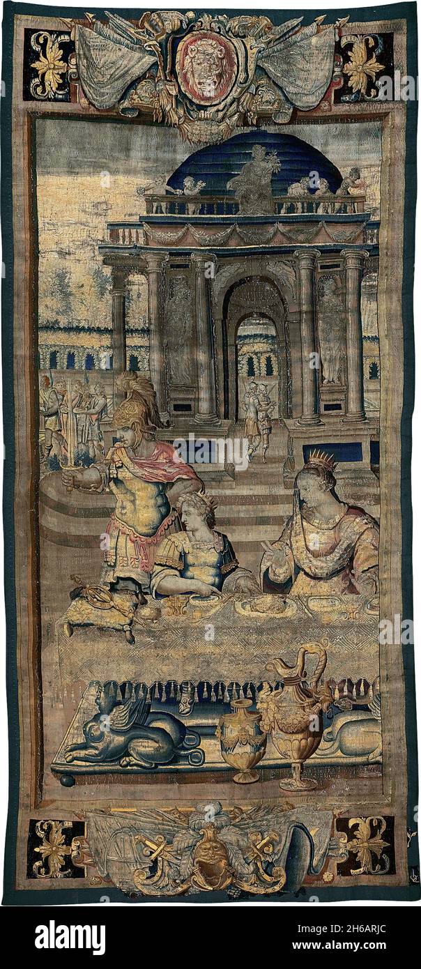 The Feast [central part], from The Story of Artemisia, France, 1607/30. Woven at the Manufacture du Faubourg Saint-Marcel, Paris, after a design by Antoine Caron. Stock Photo