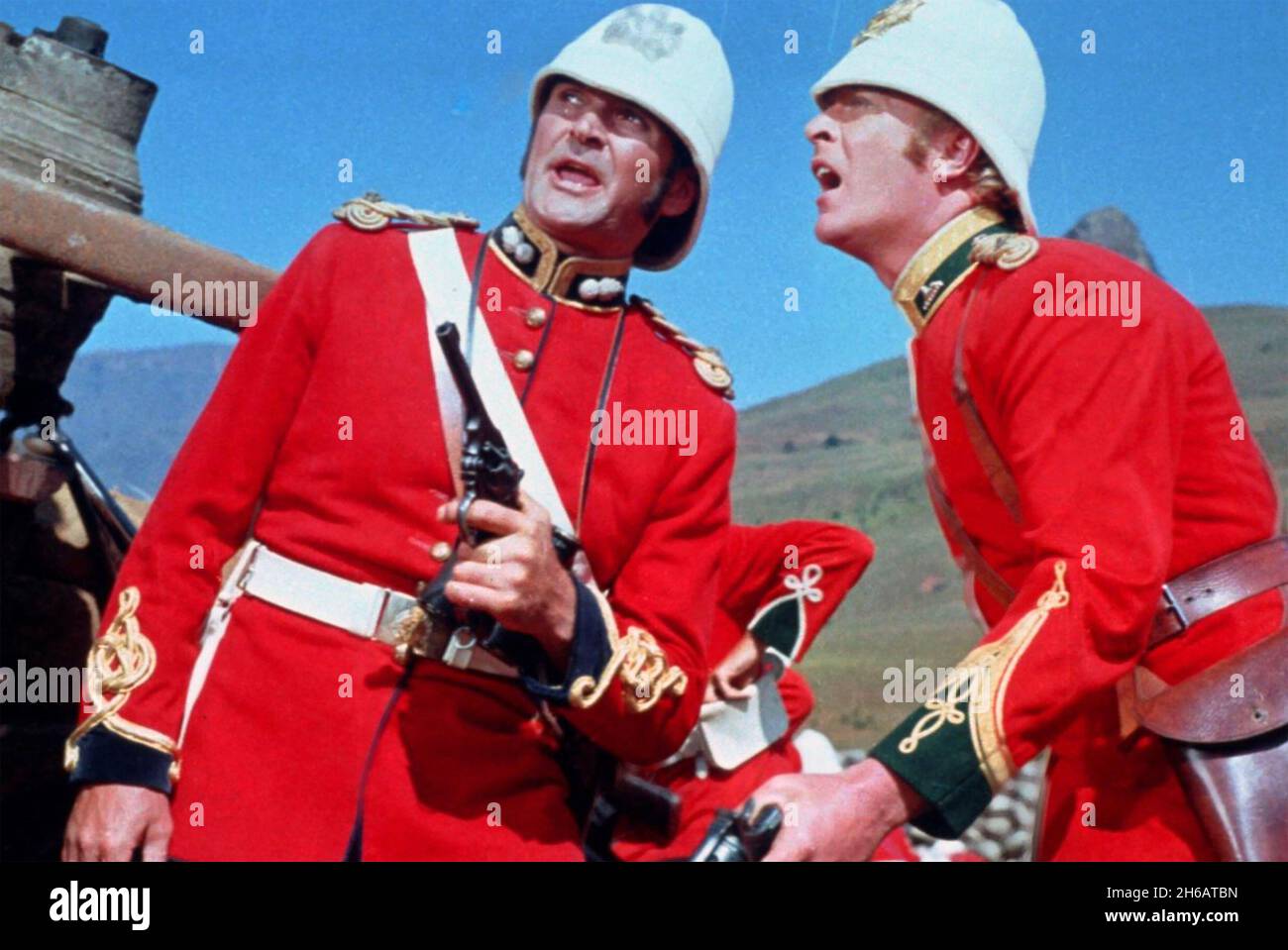 ZULU 1964 Paramount Pictures film with Michael Caine at right as Lieutenant Gonville Bromhead and Stanley Baker as  Lieutenant John Chard Stock Photo