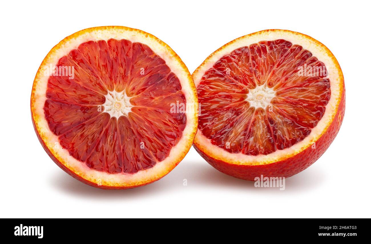 sliced blood orange path isolated on white Stock Photo