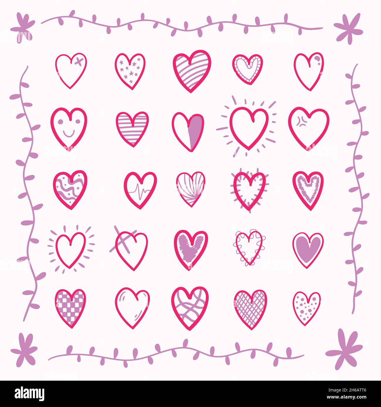 Hand drawn cute pink hearts vector set Stock Vector Image & Art - Alamy