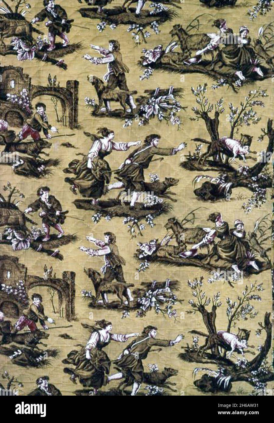 Au Loup! (Furnishing Fabric), France, 1783/89. Wolf! designed by Jean Baptiste Huet after Jacques Stella, manufactured by Christophe Phillipe Oberkampf. Stock Photo