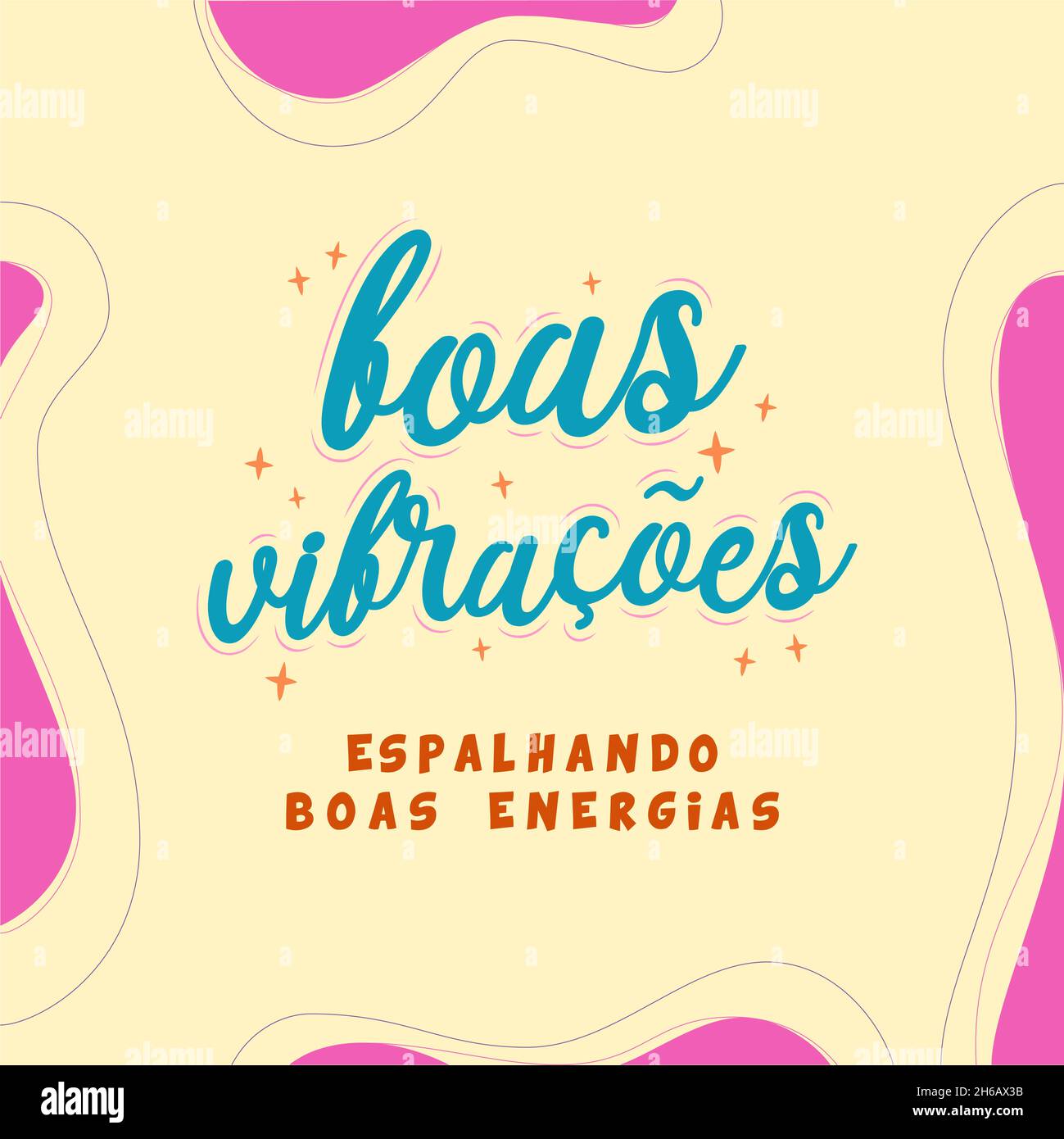 Motivational Brazilian Portuguese phrase. Translation - Good vibrations, spreading good energy Stock Vector