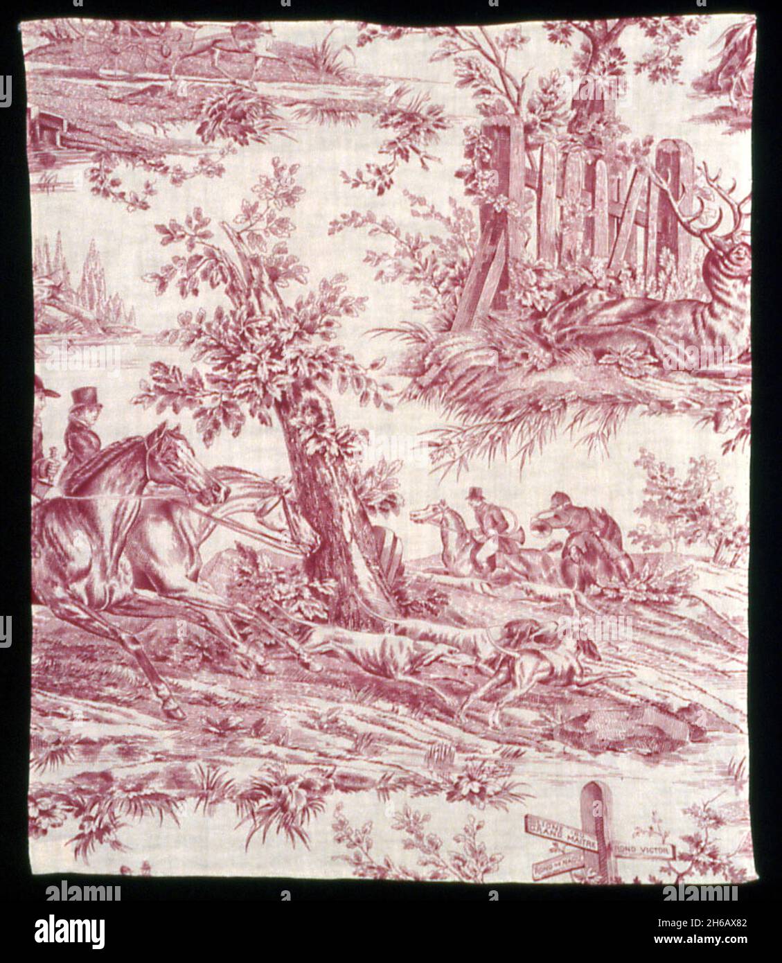 La Route de Jouy (The Road to Jouy) (Furnishing Fabric), France, 1825/35. Designed by Horace Vernet and Carle Vernet, manufactured by Oberkampf Manufactory. Stock Photo