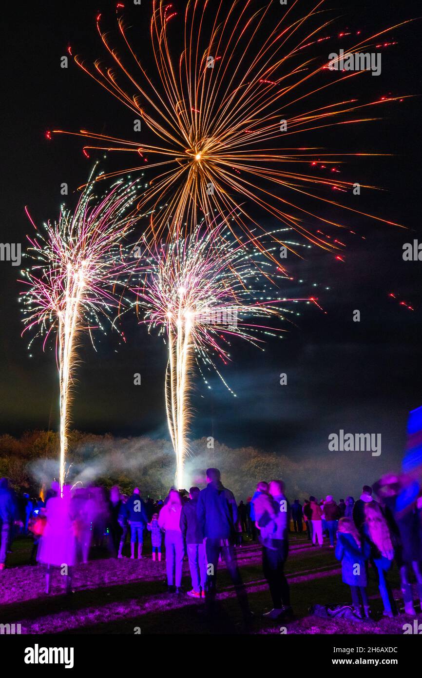 Bonfire Night in Pembury Kent, 2021 when a free firework show was hosted by the local council for residents on the recreation ground Stock Photo