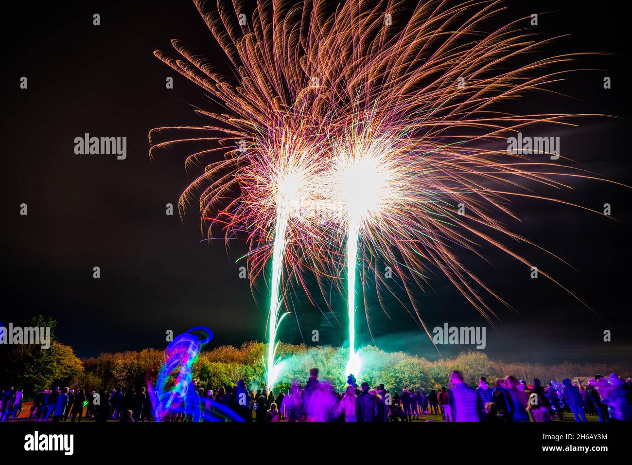 Bonfire Night in Pembury Kent, 2021 when a free firework show was hosted by the local council for residents on the recreation ground Stock Photo