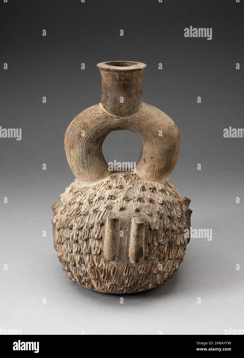 Stirrup Spout Vessel with Raised Appliques Covering the Surface, 1000 B.C./200 B.C. Stock Photo