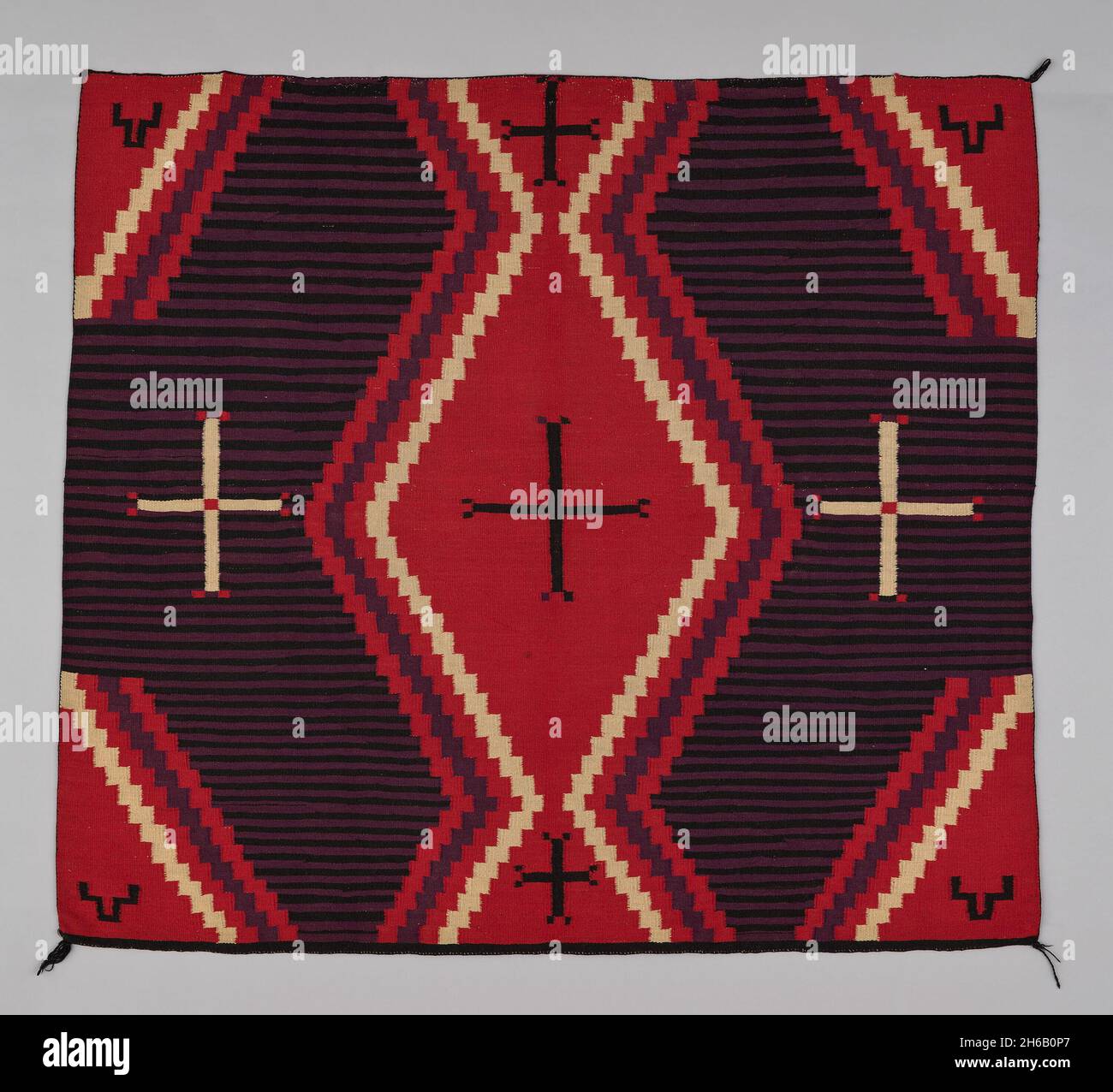 Chief Blanket (Third Phase), c. 1880. A work made of wool, dovetail tapestry weave with &quot;lazy lines&quot;; twined warp ends and selvages; corner tassels. Stock Photo