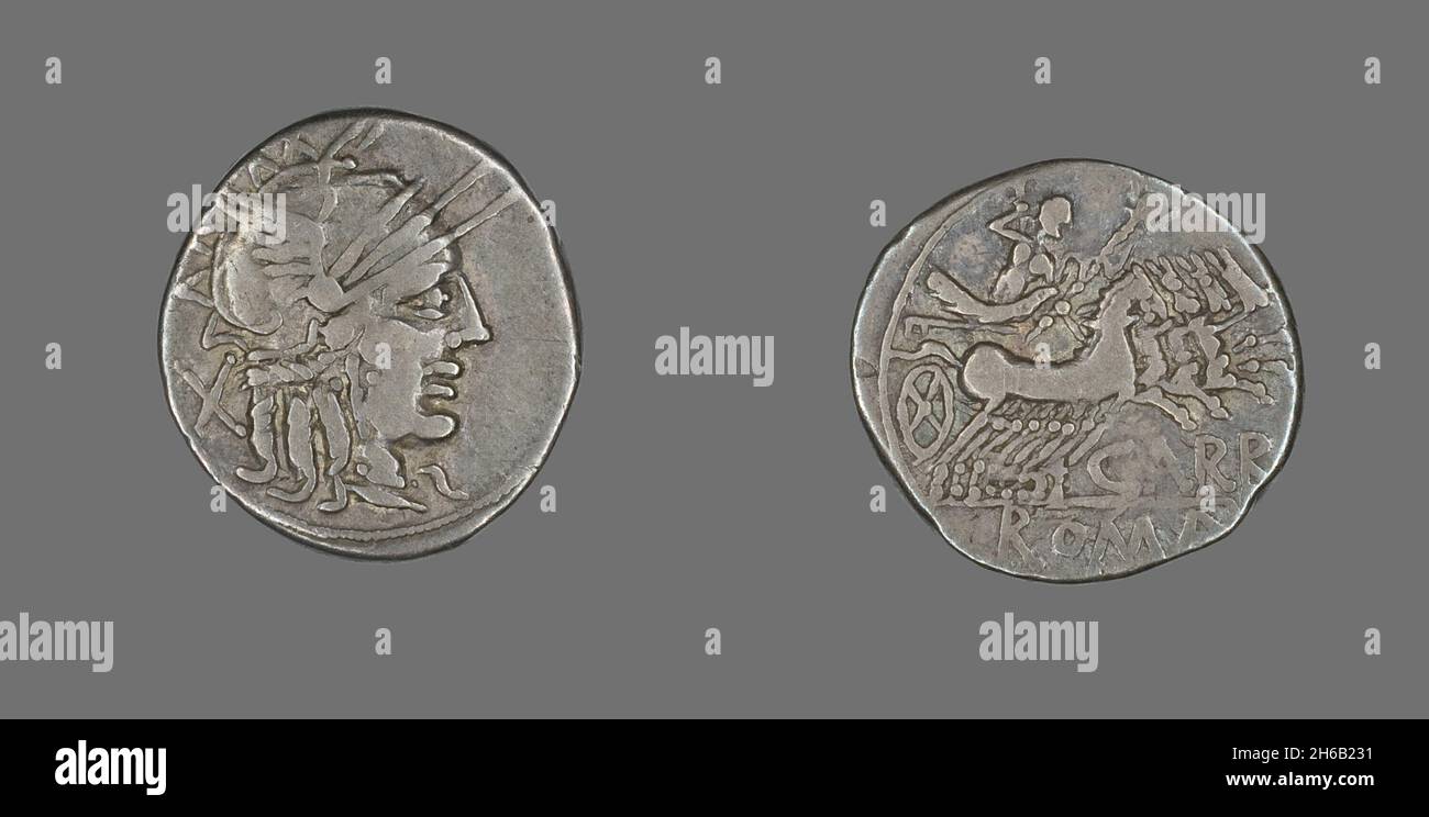 Denarius (Coin) Depicting the Goddess Roma, 121 BCE. Stock Photo