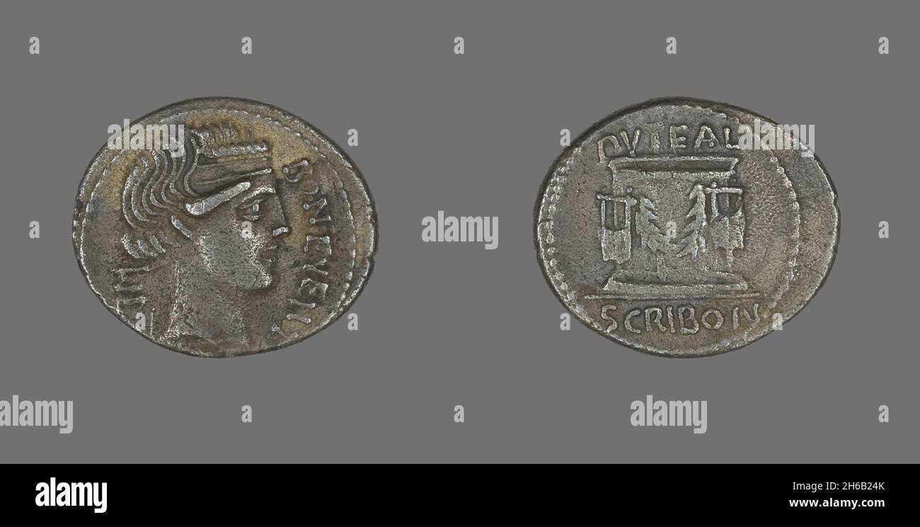 Denarius (Coin) Depicting Bonus Eventus, 62 or 54 BCE. Stock Photo