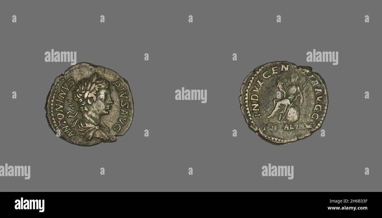 Denarius (Coin) Portraying Emperor Caracalla, 203. Stock Photo