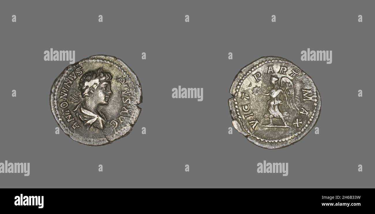 Denarius (Coin) Portraying Emperor Caracalla, 201-206. Stock Photo