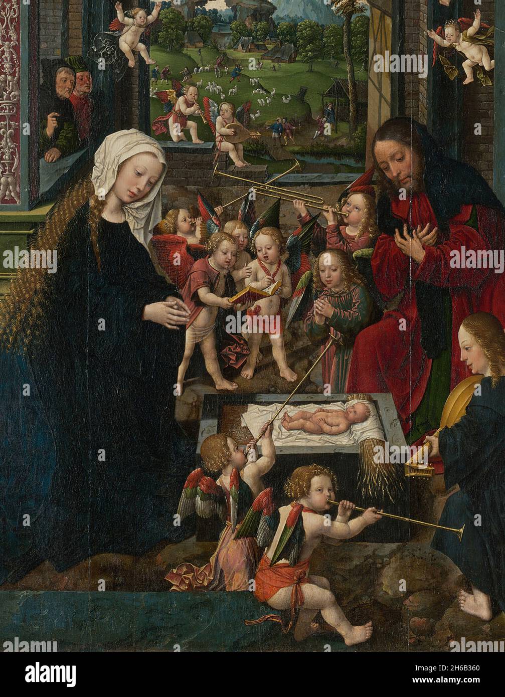 The Adoration of the Christ Child, c. 1515. Detail from a larger artwork. Stock Photo