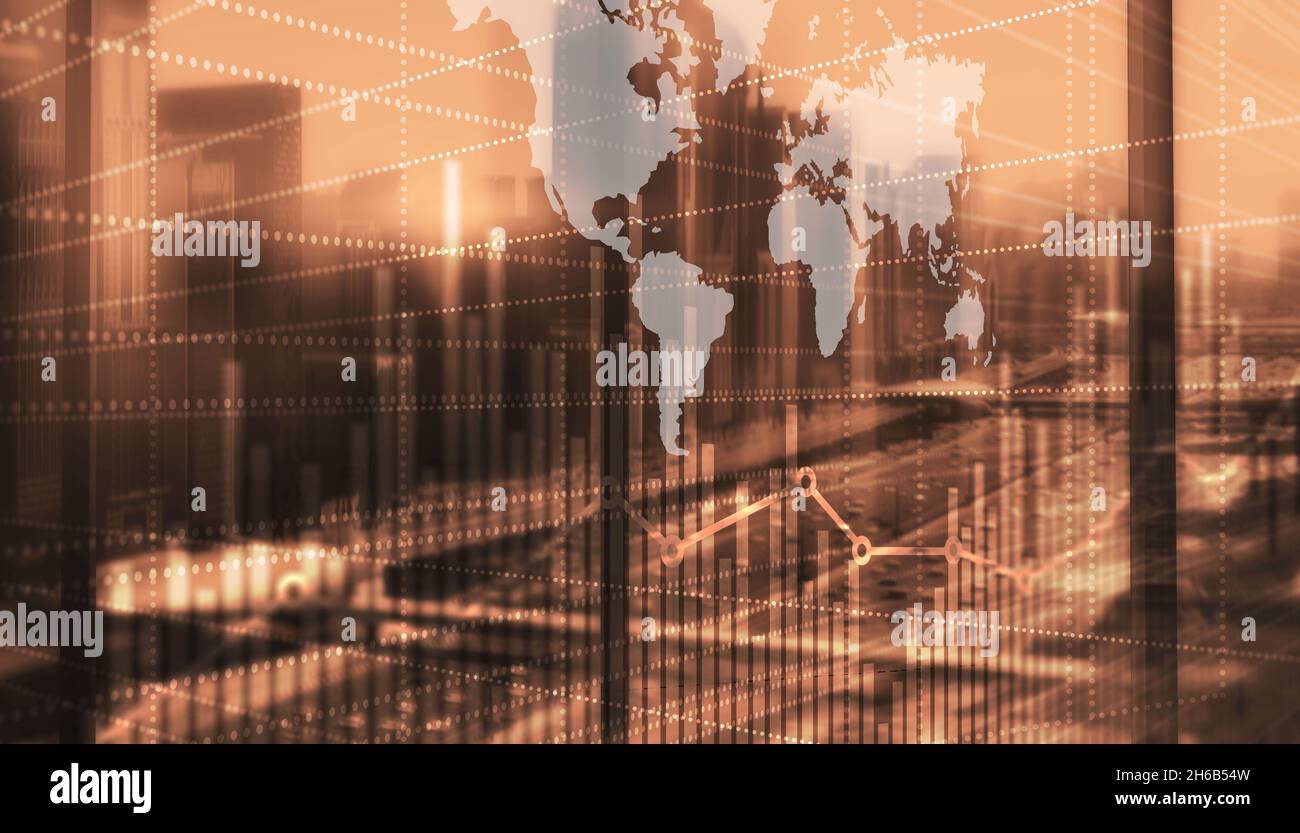 Abstract stock market bar graph on world map background Stock Photo - Alamy