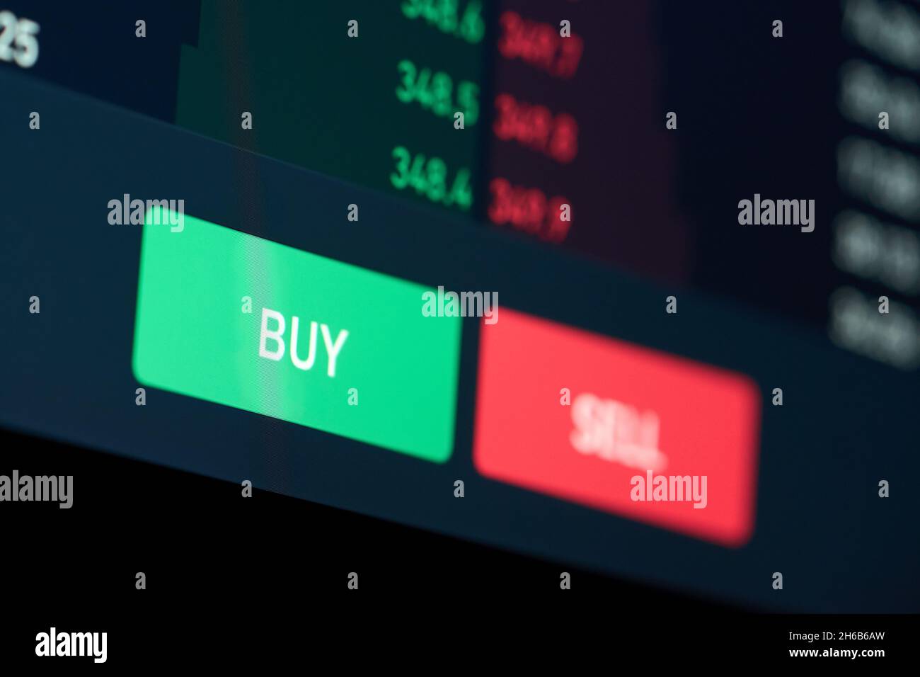 Buy or sell buttons on stock exchange market order online trading strategy. Stock Photo