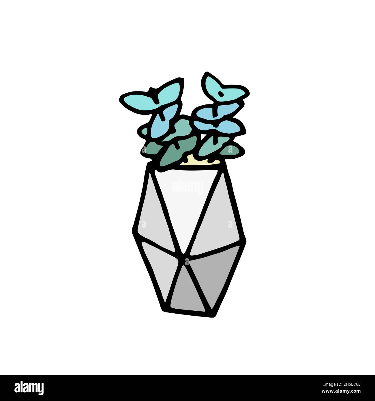 Succulent doodle print. Home plants in modern flowerpot Stock Vector