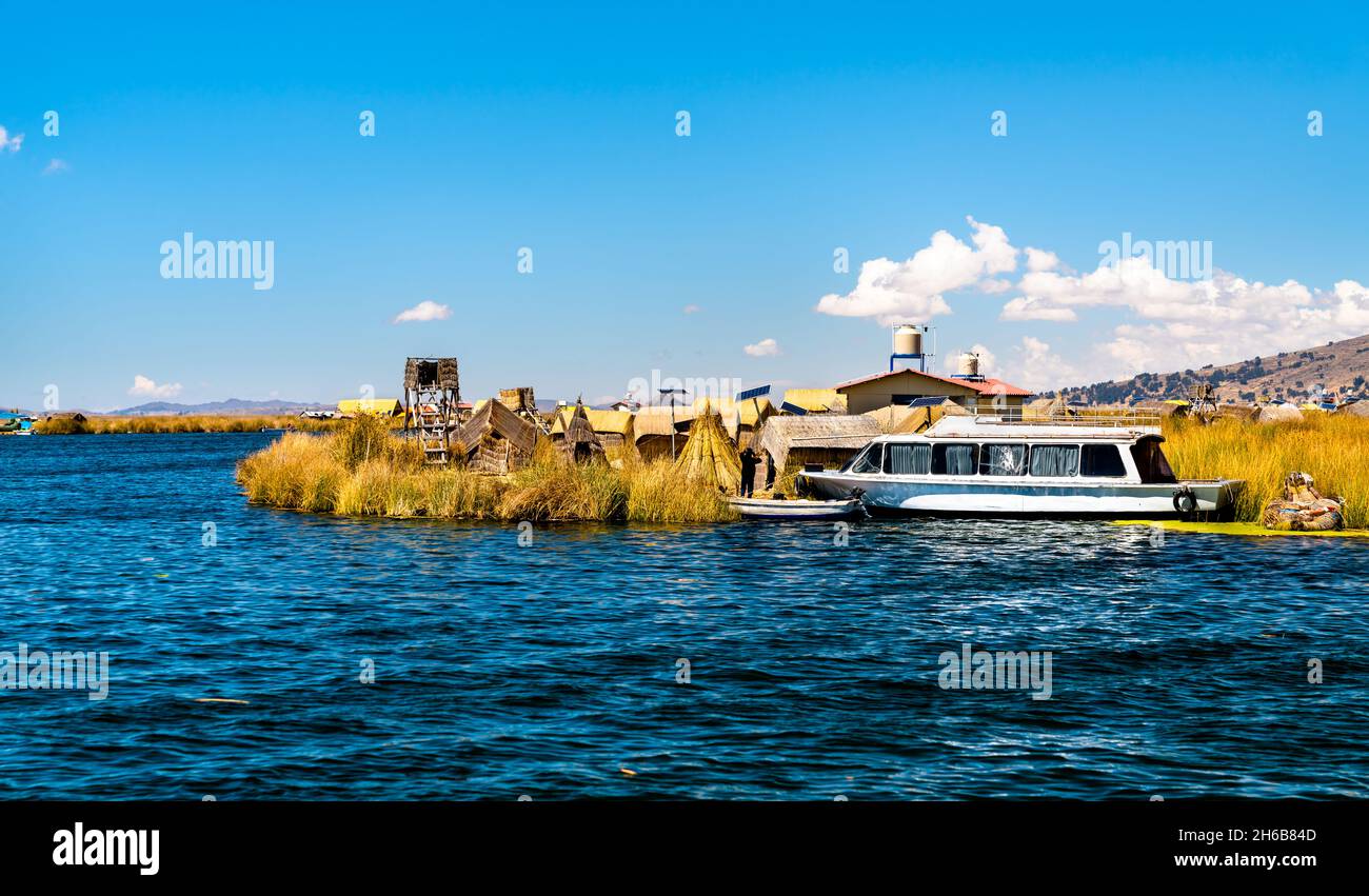 Uros Floating Islands on Lake Titicaca in Peru Stock Photo