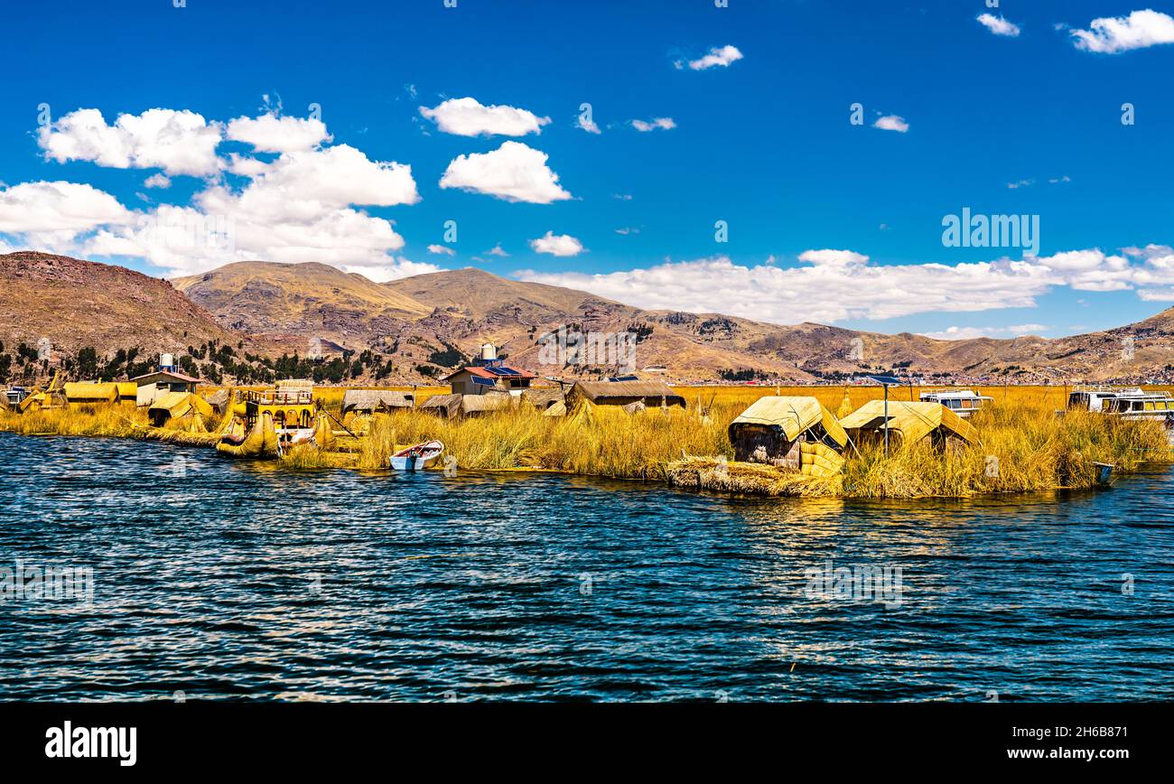 Uros Floating Islands on Lake Titicaca in Peru Stock Photo