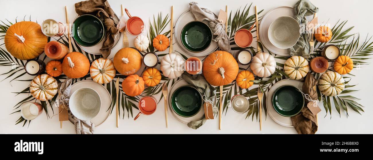 Fall table setting for Thanksgiving day celebration Stock Photo