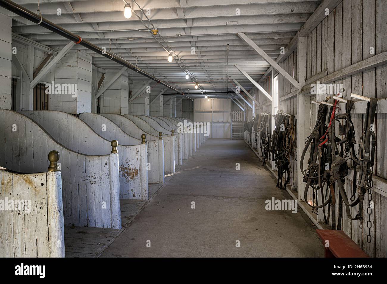 Horse stalls in the barn at the Buffalo Bill Ranch State Historical Park in North Platte, Nebraska Stock Photo