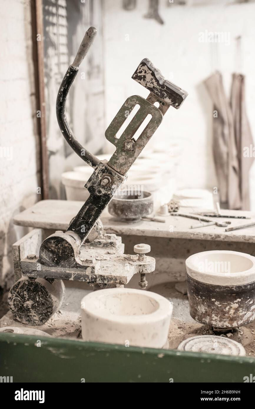 jigger plate making machine press at Gladstone Pottery Museum, Longton