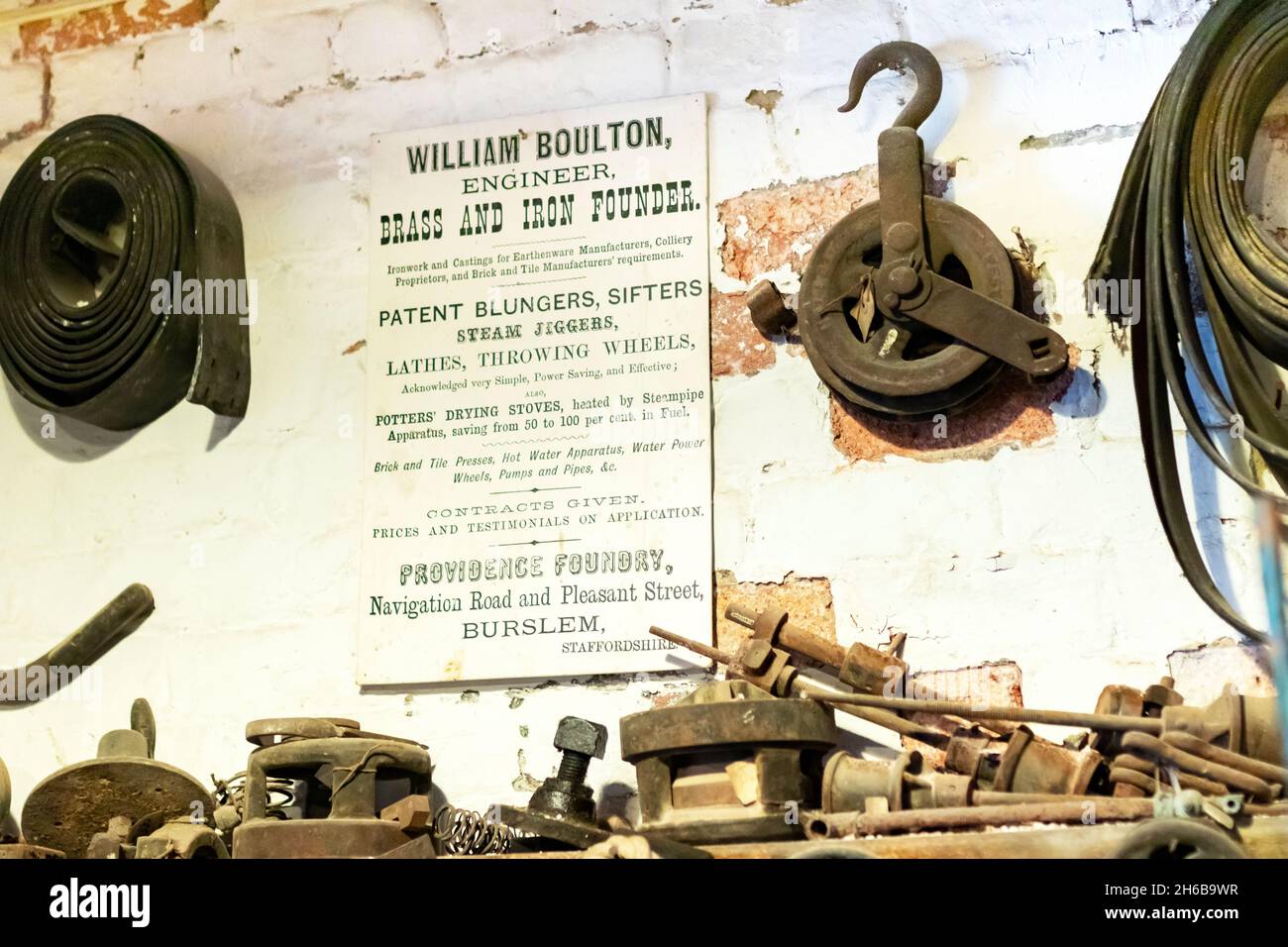 old tools and notice of manufacturer of pottery tools and fixtures at