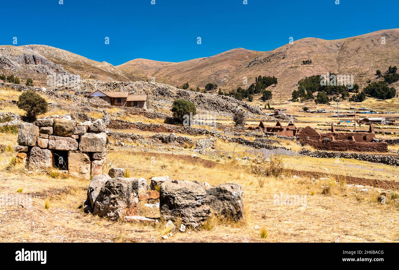 Chullpas of Molloco, funerary towers in Peru Stock Photo