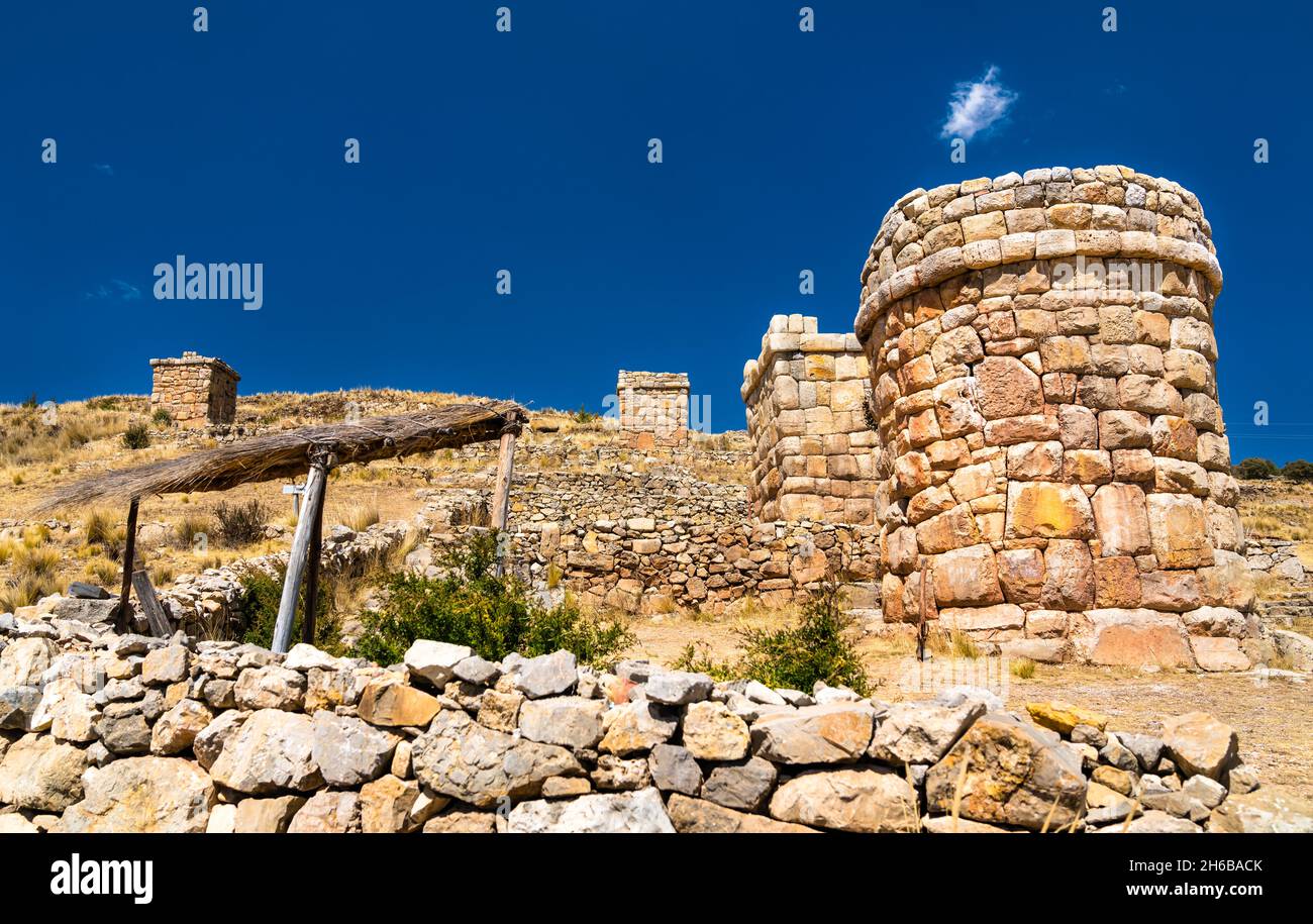 Chullpas of Molloco, funerary towers in Peru Stock Photo
