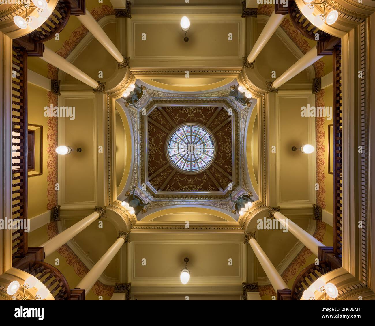 Inner dome from the floor of the rotunda of the Wyoming State Capitol building in Cheyenne, Wyoming Stock Photo