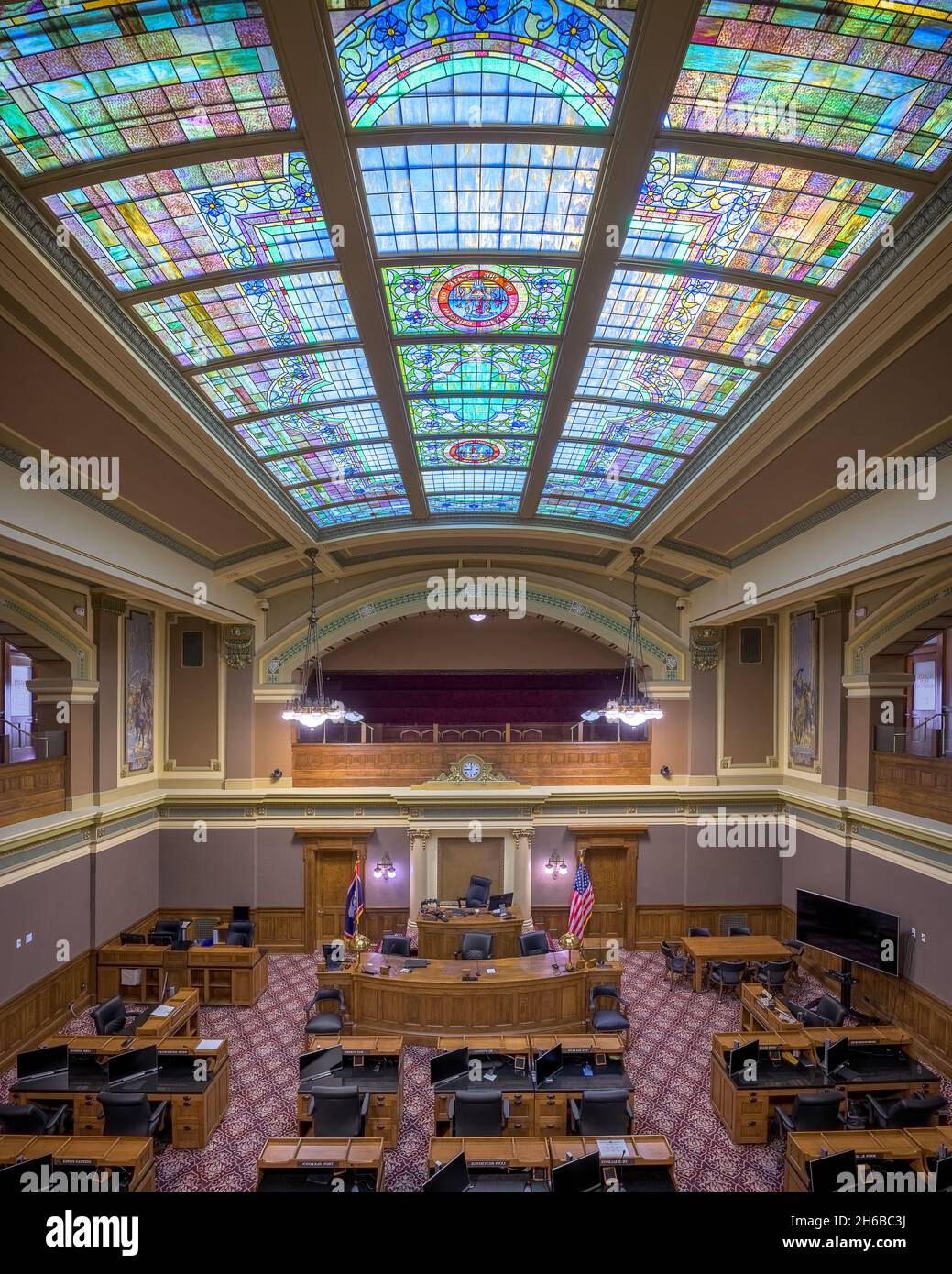 Senate chamber from the gallery of the Wyoming State Capitol building in Cheyenne, Wyoming Stock Photo